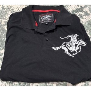 Winchester Men's Large Big Horse Rider Polo Shirt Black Red Trim Y2K Style #3